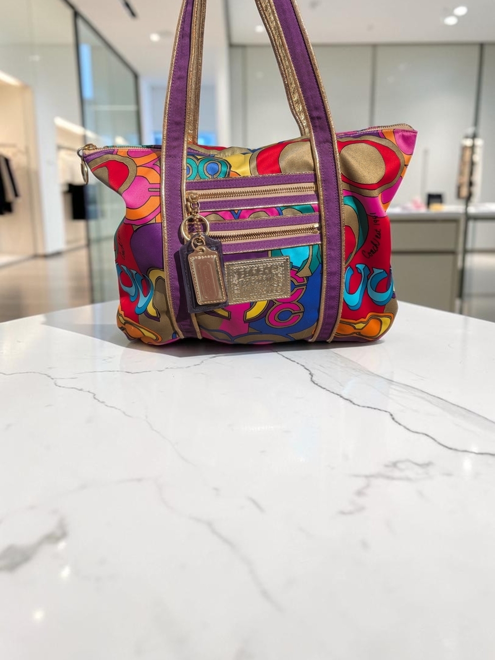 Coach Poppy Pop-Art Op Art Multicolor Satin Tote Bag (EUC)